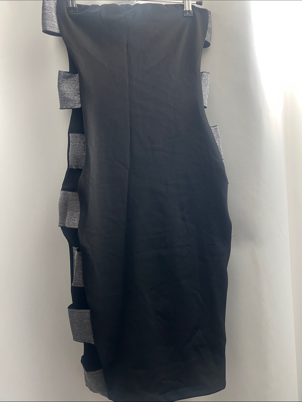 Strapless Black Bodycon Dress with Silver Side Accents